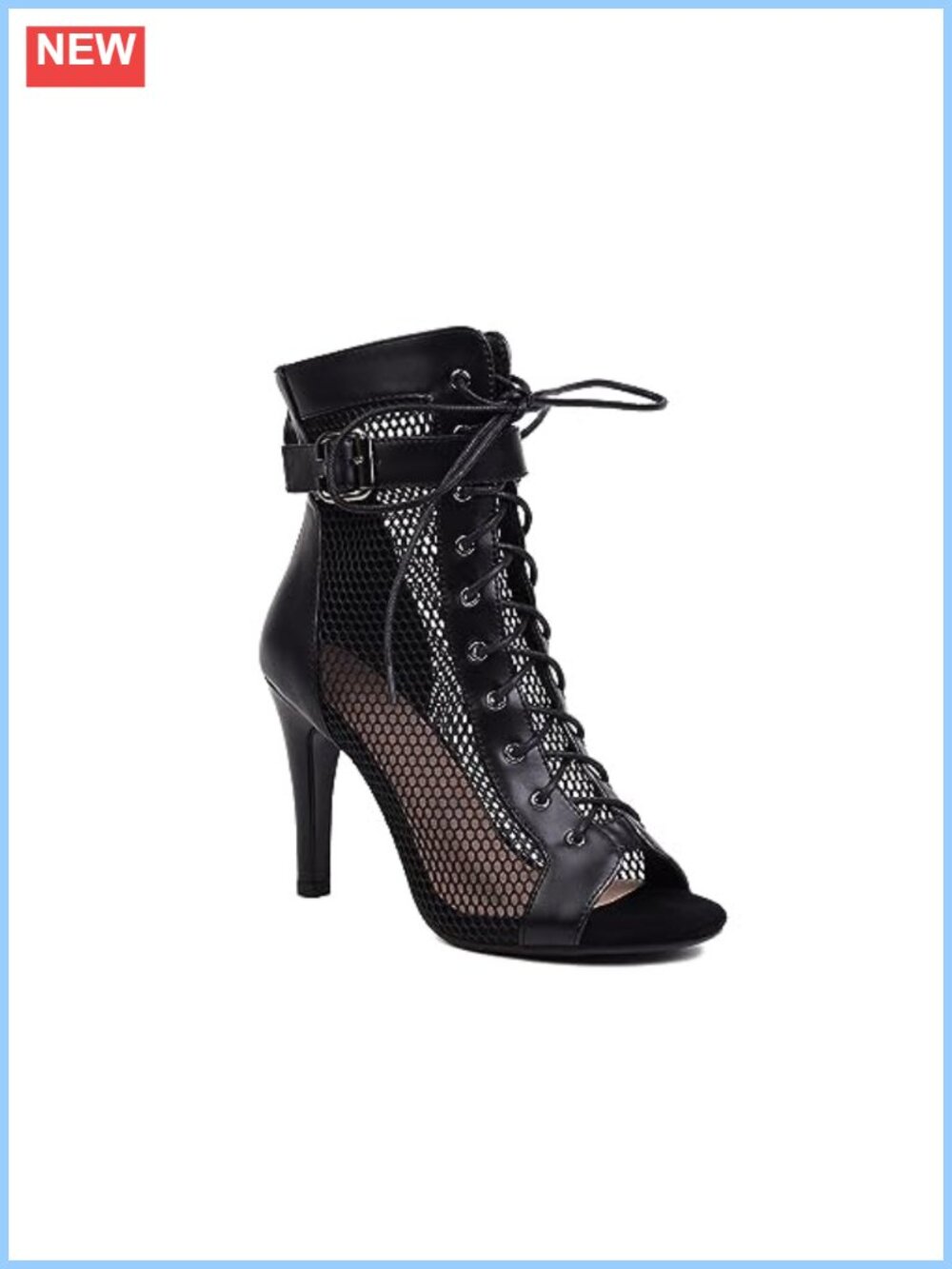 Women's Lace Up High Heel Mesh Sandals Peep Toe Summer Boots Buckle Ankle Strap